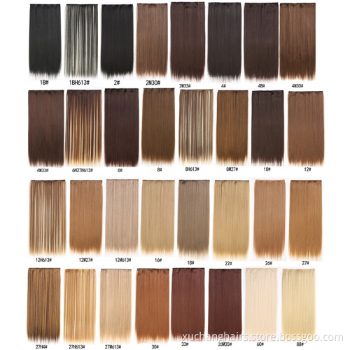 Women heat resistant fiber synthetic hair piecesone piece clip in hair Double Drawn Thick Ends Remy Clip In Hair Extension